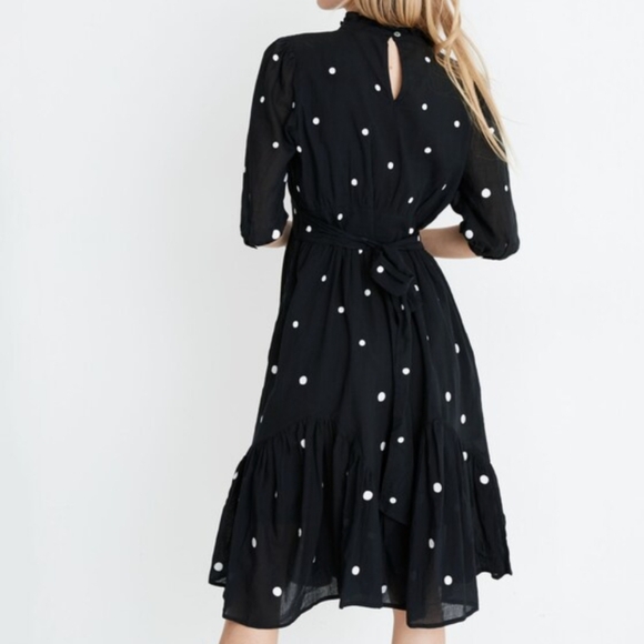 Banjanan Sara Black Midi Dress Polka Dot Short Sleeve Small Pockets - Picture 2 of 9